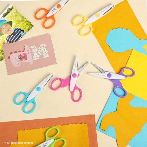 Mr. Pen- Craft Scissors Decorative Edge, 6 Pack, White & Vibrant | Zig Zag Scissors for Crafting, Scrapbooking, Fancy, Pattern, Design