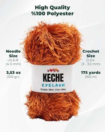 Eyelash Fun Fur Yarn - Premium Soft Crochet Yarn DIY Hand Knitting 100% Polyester 175 Yds 3.53 Oz - Cooper