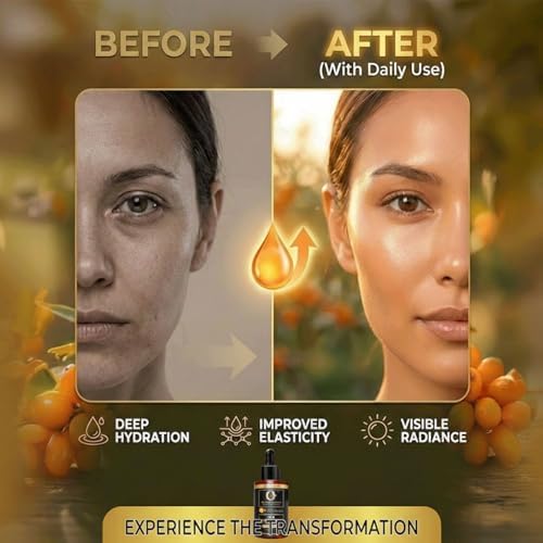 Organic Sea Buckthorn Oil Cold Pressed - 100% Pure Seabuckthorn Oil for Face, Skin & Hair | Anti-Aging, Acne & Dry Skin Care