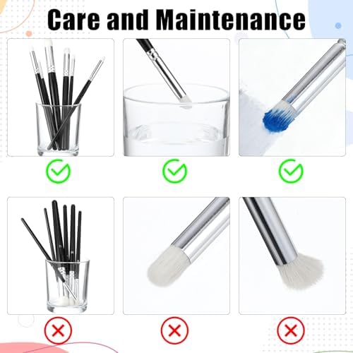 6 Piece Dry Brush Set for Miniature Painting, Professional Round Tip Art Brushes for Models Acrylic Oil, Various Sizes with Wood Handle for Detailing Blending and Texturing