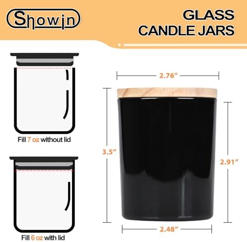 Thick Candle Jars for Making Candles 12 Pcs, 7 OZ Empty Jars with Wood Lids for Candle Making, Sample Container, Glossy Black