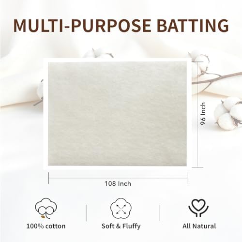 100% Natural Cotton Batting for Quilting 96-Inch x 108-Inch