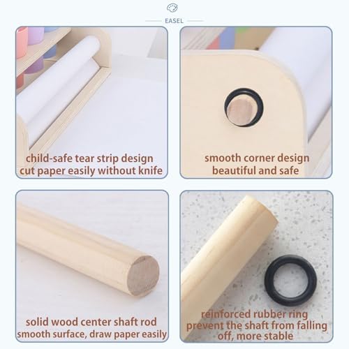 XDONEF Wooden Tabletop Paper Roll Dispenser with Roll 11.4inx98.4ft and Pencil Cups Craft Art Paper Roll Holder for Kids Desktop Easel for Drawing Painting Home Classroom