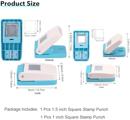 CYFUN DESIGN 2 Pcs Stamp Puncher, 1.5inch & 1inch Square Stamp Hole Punch, Stamps Cut Out Cutter, Postage Stamp Shaped Paper Punches for Crafting Journaling DIY Scrapbooking Card Making Supplies