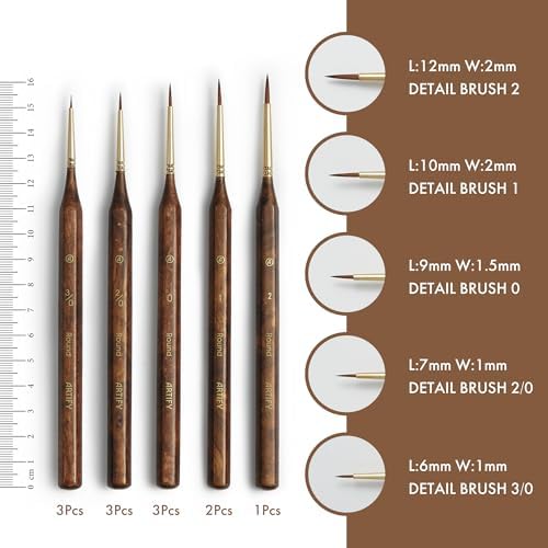 Artify Miniature Paint Brushes Set, 12pcs Fine Detail Brushes with Repeated Sizes, Precision Brushes for Miniature Painting, Models, Figurines & Crafts