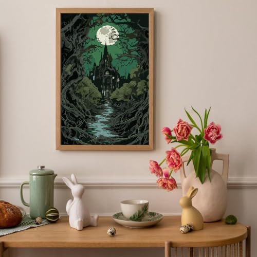Auremi Halloween Framed Paint by Number for Adults,DIY Gothic Painting by Number Kits on Canvas Acrylic Oil Painting Kits for Adults Paint by Number Kits for Home Decor 20x30cm