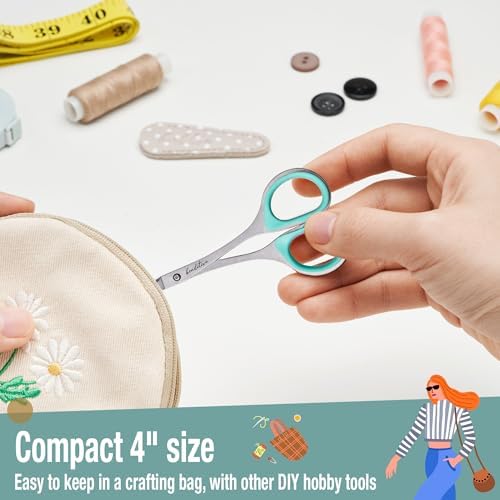 Beaditive Sewing and Embroidery Scissors Set (2 Pc.) Curved and Straight, Sharp, Stainless-Steel Design | Precision Tips, Ergonomic Rubber Handle Grip | Small, Compact DIY Use (1 Curved, 1 Straight)