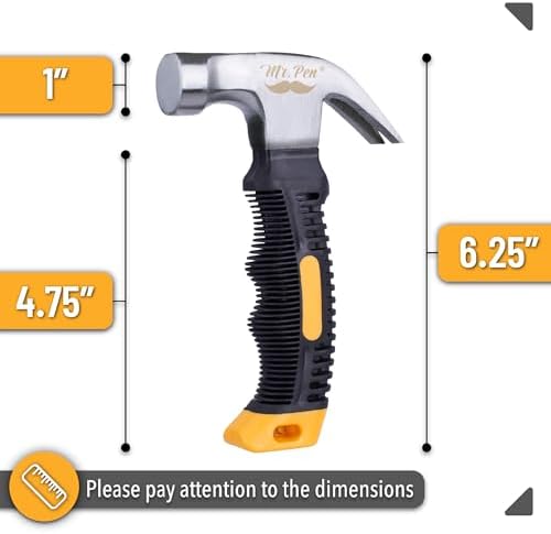 Mr. Pen- Claw Hammer, 8oz, Yellow, Magnetic, Small Claw Nail Hammer