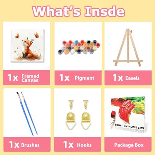 hkejoi Fox Paint by Numbers Kit for Kids, Kids Paint by Number Kits Age 8-12 Framed and Easel, Painting by Numbers, Easy DIY Crafts for Gift Home Wall Decor 8x8 in