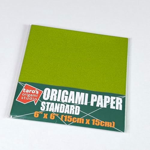 [Taro's Origami Studio] Standard 6 Inch One Sided Single Color (Green) 50 Sheets (All Same Color) Square Easy Fold Premium Japanese Paper for Beginner (Made in Japan)