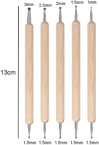 mollensiuer 5 Pcs Embossing Stylus Set with Different Size Wooden Ball Embossing Stylus Double End Tracing Dotting Tool