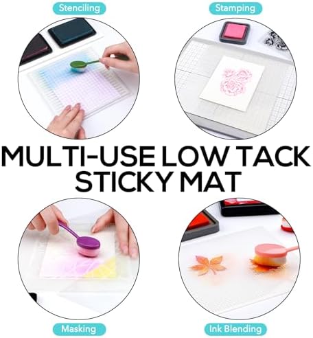 2Pcs 8.25x8.25inch Low Tack Sticky Mat with Grid for Stamping Stenciling Ink Blending Clear Photopolymer Craft Low Tacky Mat Stamp Mat DIY Projects Paper Card Scrapbooking Ink Blending Fixed
