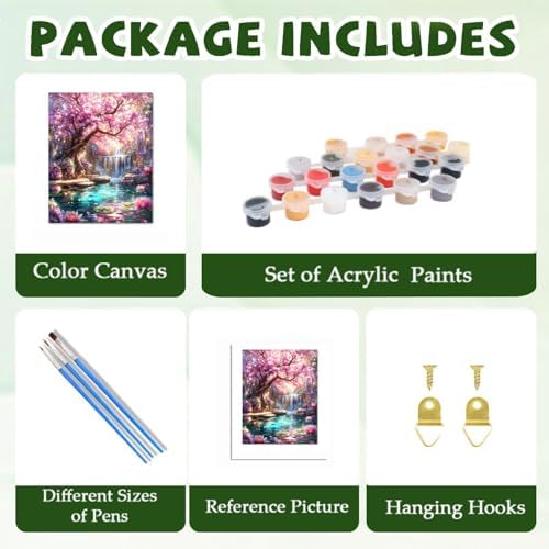 ICYANART Dream Tree Paint by Numbers Kit for Adults, Fantasy Waterfall Pink | Waterfall Paint by Number for Adults Beginners, Acrylic Pink Painting by Numbers, Fantasy Number Painting 16x20 In