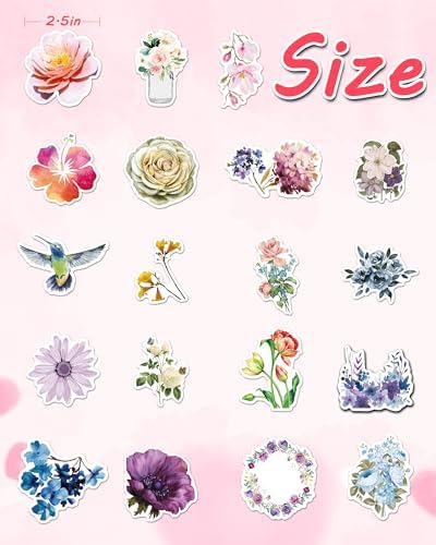AOWDIAO 150 Pcs Flower Stickers Waterproof Floral Vinyl Stickers Decals for Water Bottles Laptop Scrapbooking Journaling