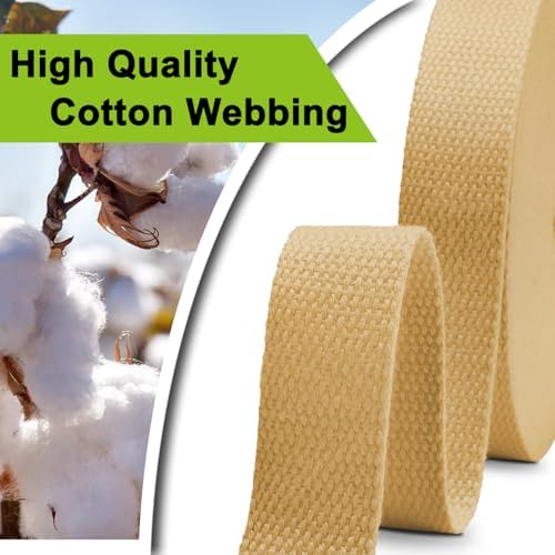 Cotton Webbing 1 Inch 12 Yards Khaki Cotton Webbing Straps for Bags Handles, 1 Inch Weave Webbing for Cloth Tote Bag Straps Making,Cloth Belt, DIY Crafts Decoration