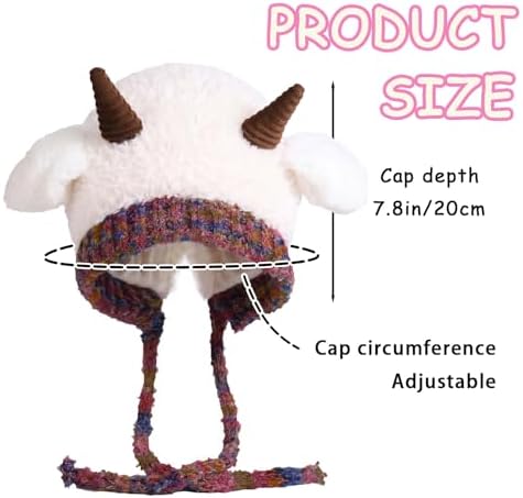 Animal Hat Cute Sheep Cap for Girls, Soft Lamb Beanie with Ear Flaps, Winter Headwear Cosplay Props Party Supplies