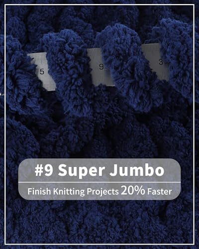 Cozyful Chunky Yarn for Hand Knitting, #9 Thick Jumbo Big Chunky Yarn for Crocheting, Super Chunky Knit Blanket Yarns, Large Chunky Chenille Yarns, 8 Pack (30 yds 8 oz Each Skein), Navy Blue
