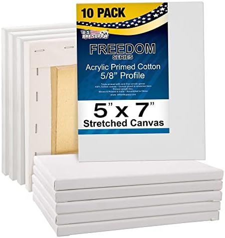U.S. Art Supply 5x7 Stretched Canvas for Painting, 5/8" Profile, 10-Pack