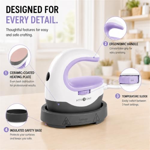 HTVRONT Heat Press Mini Heat Press Machine, Mini Iron for Crafts | Heats Up Quickly & 3 Heat Setings, Perler Beads Iron, Small Heat Press Machine for T Shirts, Hats
