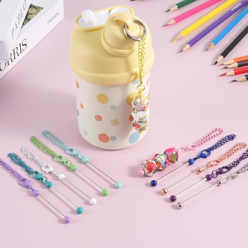 16PCS Beadable Keychain Bar Bulk, Metal Blank Beaded Keychain Bar for Beads DIY Crafts Charms Jewelry Making Supplies