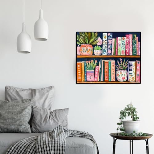 ajepon Books Paint by Numbers Kit for Adults - Painting by Number Kits Books, Bookshelf Adults Paint by Numbers Kits on Canvas Without Frame Oil Painting for Home Wall Decor 16X20inch