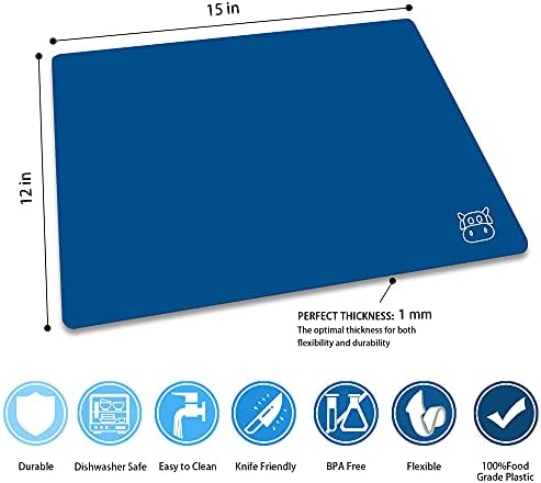 ZVP Plastic Cutting Boards for Kitchen, Flexible Cutting Mats, Gradient Blue Chopping Boards with Food Icon, Non-Slip, Non Porous, BPA Free, Dishwasher Safe