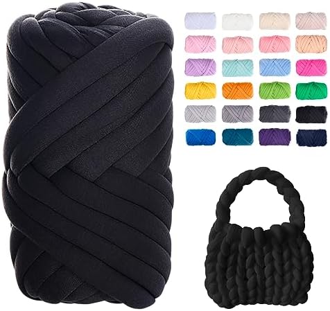 JeogYong Chunky Yarn for Hand Knitting, 0.55lb/10 Yards Arm Knitting Bulky Giant Tubular Yarn for Bags, Baskets, Pillows, Pet Nests, DIY Crafts (Black)