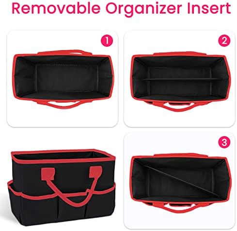 Desktop Tote and Organizer, Teacher Helper caddy Bag for Arts, Books, Stationery, Office Desk Organization, Make-up Storage with Handles for Travel (Black)