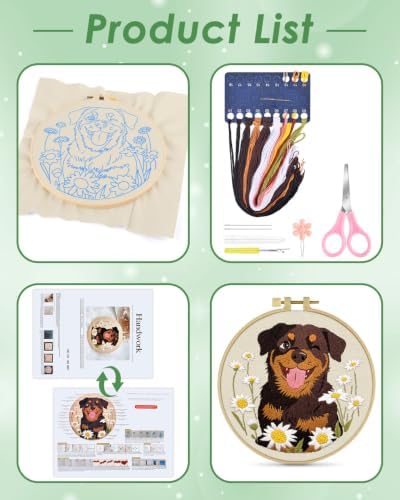 ERKOON Embroidery Kit for Beginners Adult Rottweiler Cross Stitch Set