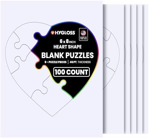 Hygloss 100 Blank Heart Puzzles – 6 x 8 Inches – Ideal for Valentine’s Day Crafts – Write, Draw, and Decorate – 8 Pieces Each