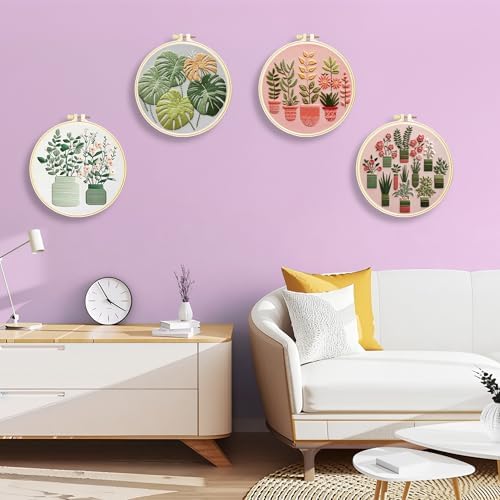 Huacan Embroidery Kit for Adults Beginners with 4 Hoops & Gift Box