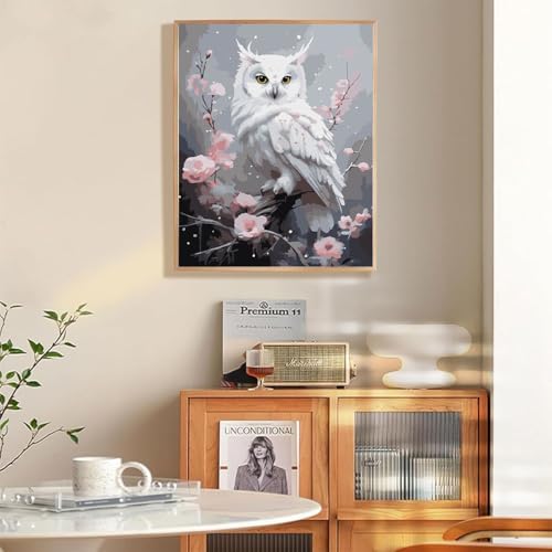 EIBEILI White Owl Paint by Numbers Kit for Adults Beginner,Plum Blossom Adult Paint by Number Kits on Canvas,Easy Canvas Paint by Numbers for Adults for Home Wall Decoration 12 X 16 inch