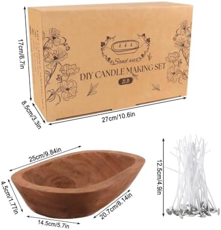 Wfmolcand 2 lb Natural Pearl Wax Sand DIY Set with Wooden Bowl & 20 Wicks, Unscented Aroma Beads, Reusable Pearled Candle Wax for DIY Home Kit, Powder Beads Refill Available