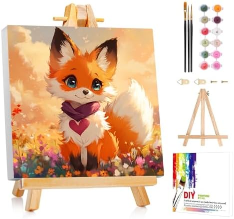 AUKELHJ Paint by Numbers Kit for Kids with Frame, Fox, 8X8 inch