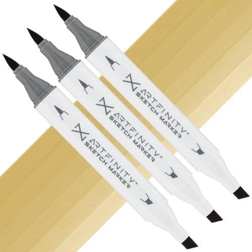 Artfinity Sketch Markers - Set of 3 - Khaki Y7-45, Vibrant, Professional, Dye-Based Alcohol Markers for Artists, Drawing, Travel, & More