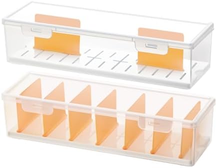 Vidifor 2-Pack Clear Cable Organizer Box with Adjustable Dividers, Portable Cord & Charger Storage for Drawer, Desk, Office & Home(Clear+Yellow-2pack)