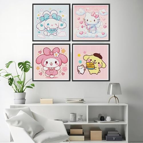JAKI 4 Pack Diamond Art Kits for Adults,Cartoon Diamond Art 12x12inch