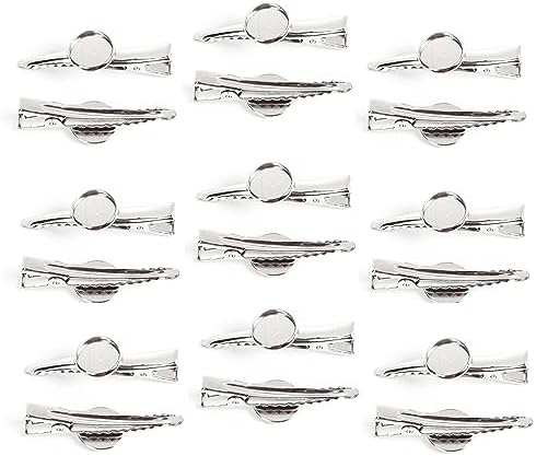 JGFinds Silver Tone Barrette Hair Clips with Cabochon Setting for DIY Crafts & Accessories, 20 Pack for Arts & Crafts
