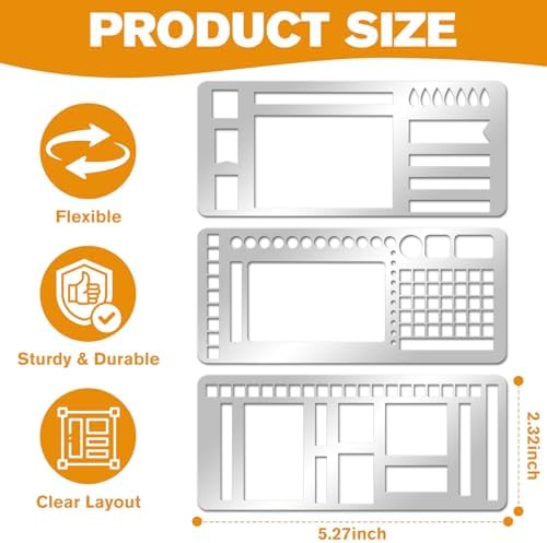 3 Pcs Record Template Metal Planner Stencils for Journaling 5.2X2.3 Inch Flexible Journal Template Stainless Steel Calendar Stencil for Weekly Spread Checklist Drawing DIY Crafts Supplies