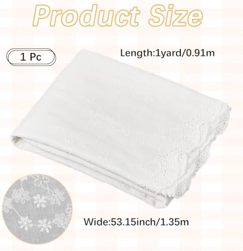 53.15 Inch White Floral Eyelet Fabric by The Yard for Sewing