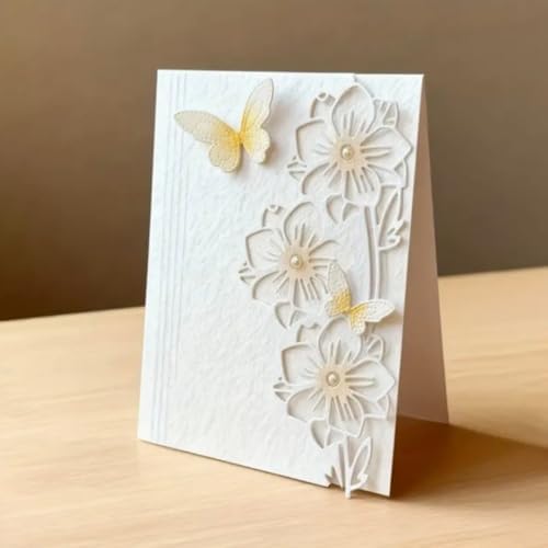 Scrapbooking Die-Cuts, Layer Frame Net Set Metal Cutting Dies for Card Making, Paper Craft Template, Background Embossing Stencils, DIY Album Décor (Flowers and Butterflies- 6.8x14cm)