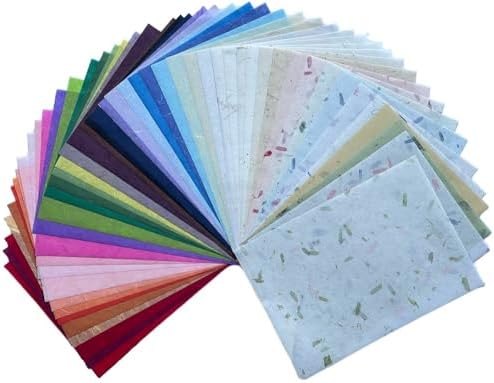 50 Design A4 Natural Fiber Mulberry Tree Mulberry Paper Sheets Art Tissue Washi Paper Design Craft Art Origami Suppliers Card Making Writing Painting 50 Sheets (Mixed Colors Flowers etc.,, A4)