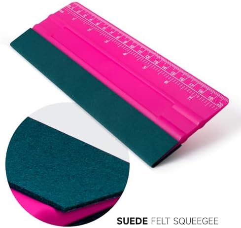 FOSHIO Professional Squeegee for Vinyl, Decals, Sticker Paper, Wallpaper, Window Film, Craft, Suede Felt Squeegee Smoothing Tool with Ruler, Pink (8 inches)