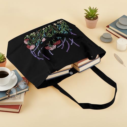 ERKOON Canvas Tote Bag Embroidery Kit for Beginners, Floral Arts Crafts Cross Stitch Kits for Adults Including Stamped Embroidery Bag with Hoops, Needle, Instruction and Color Threads (Lavender)