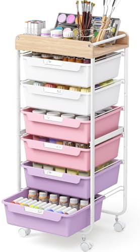 SYKIARIOL Rolling Cart with 6 Drawers,Craft Organizer and Storage,Purple