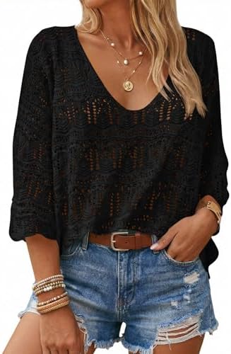 Saodimallsu Womens Crochet Cover Up Sweater Tops