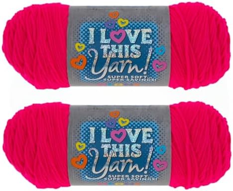 Hobby Lobby I Love This Yarn, 100% Acrylic, 950 Pink Neon, Set of 2