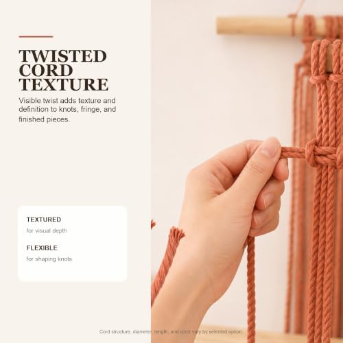 Macrame Cord 3mm x 109Yards (328Feet), Natural Cotton Macrame Rope - 4 Strands Twisted Macrame Cotton Cord for Wall Hanging, Plant Hangers, Crafts, Gift Wrapping and Wedding Decorations, Caramel