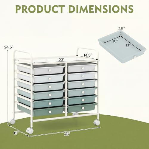 COSTWAY 12-Drawer Rolling Storage Cart, Utility Storage Organizer Cart