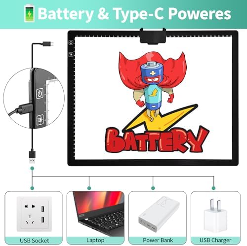 A3 Light Board for Diamond Painting - Rechargeable Tracing Light Box with Carry Bag, 3 Colours Stepless Dimmable 6 Levels Brightness Light Pad, Battery Powered Portable Light Pad for Tracing